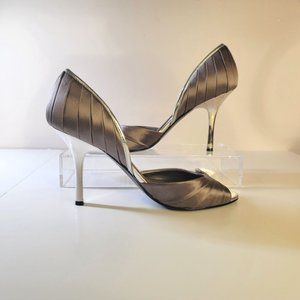 NINE WEST  SILVER Heels  SIZE 8 Satin  Stiletto